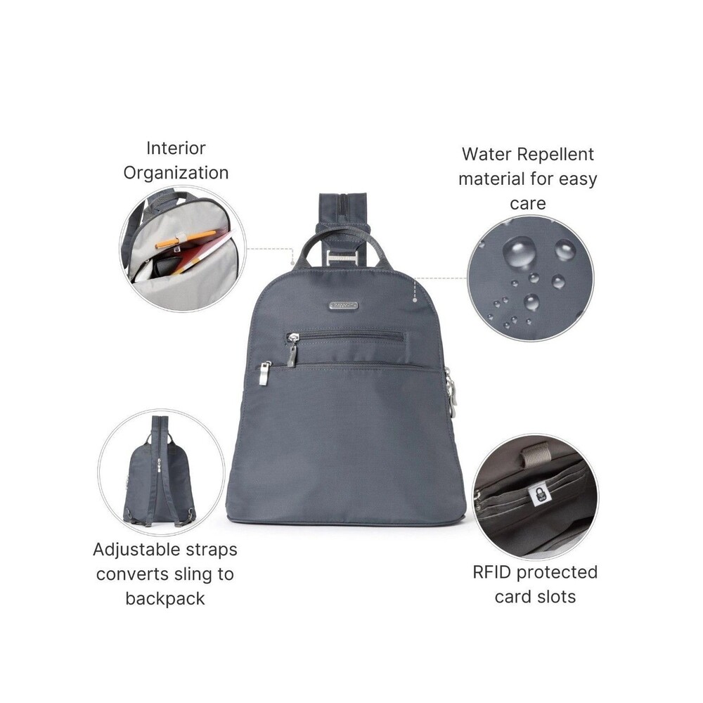 Baggallini Essential Mini Adjustable Backpack Purse Travel Bag RFID Card Holder
